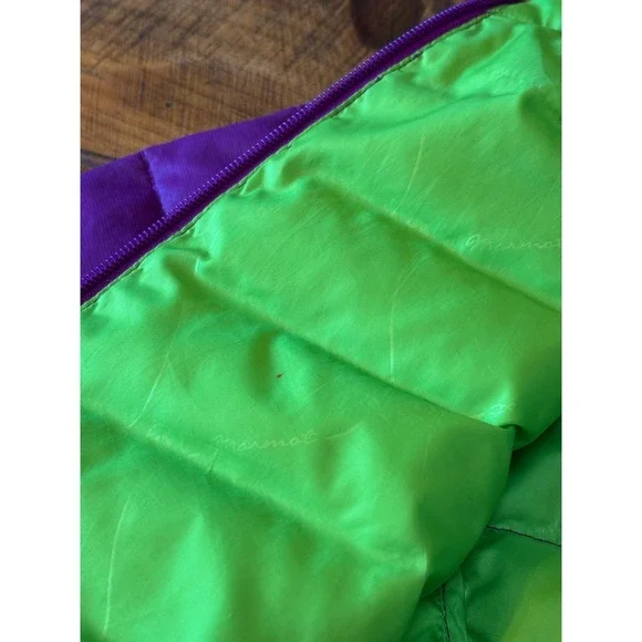 Marmot Womens 700 Fill Down Jena Jacket Purple Lime Green Lightweight Size XS - Picture 7 of 14